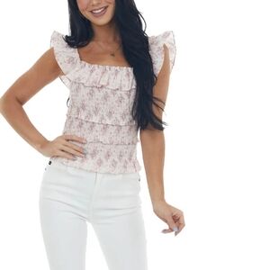 Blush Floral Smocked Ruffle Tiered Tank Top,NWT, Lush,Small